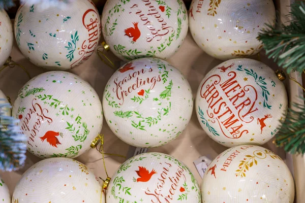 Bolas Para Árvore Natal Decoração Para Ano Novo Fundo Com — Fotografia de Stock