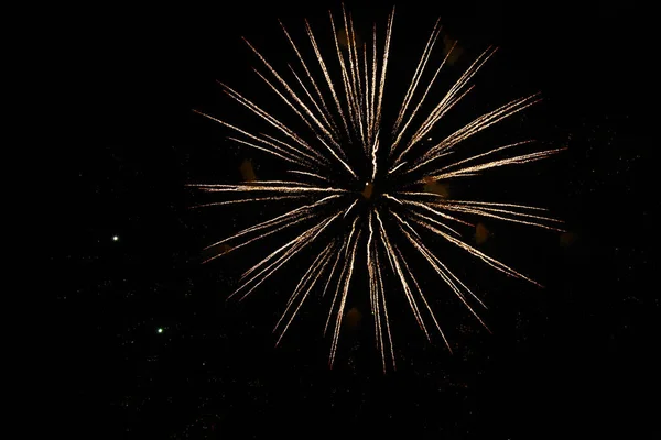 Sehr Schönes Feuerwerk Gegen Den Schwarzen Himmel Mit Kopierraum Für — Stockfoto