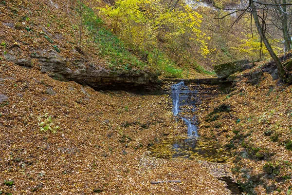 Small Waterfall Mountain Stream Autumn Wilderness Canyon Forest Background Copy — Stock Photo, Image