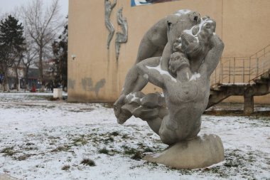 20 Ocak 2021 Balti veya Beltsy, Moldova atletler anıtı. İllüstrasyon Editörü