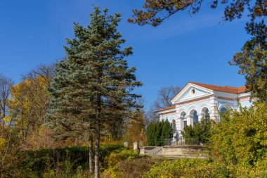19. yüzyılın klasik Rus mimarisi tipik bas-reef ile. Moldova 'ya hoş geldiniz. Tarihsel ve kültürel miras. Metin veya harf için kopyalama alanı olan arkaplan