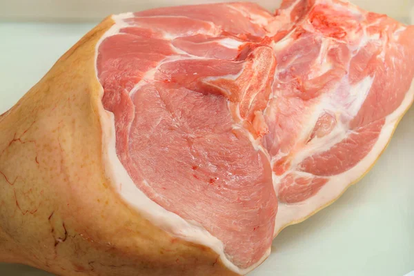 Pork Leg Grocery Store Background Selective Focus Copy Space Text — Stock Photo, Image