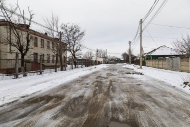 10 Şubat 2021 Balti veya Beltsy Moldova Kışın kötü yolları. İllüstrasyon Editörü