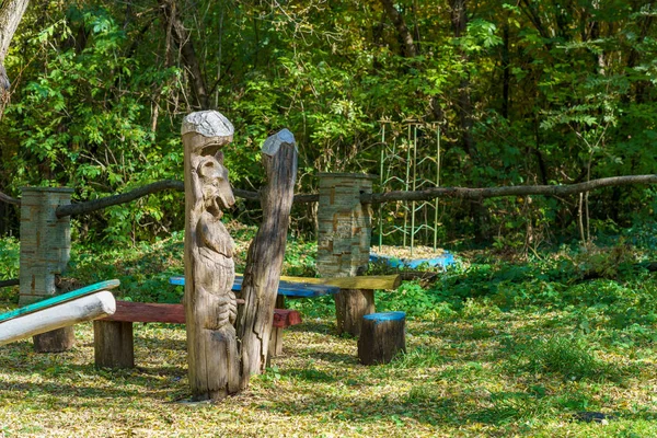 Parque Infantil Para Crianças Floresta Foco Seletivo Fundo Espaço Cópia — Fotografia de Stock