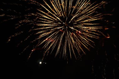 Kara gökyüzüne karşı çok güzel havai fişekler. Metin ve yazıtlar için kopyalama alanı var. Tasarım için grafik bir kaynak. Tasarımcı için boş. Altını çiz ya da altını.