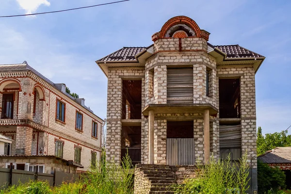 Landhäuser Bau Einem Hüttendorf Hintergrund Mit Kopierraum — Stockfoto