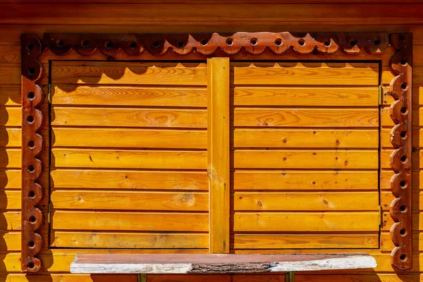 Closed Fair Stall Wooden Classic Architecture Mobile Street Commerce Holidays — Zdjęcie stockowe