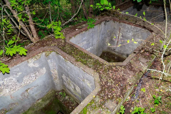 Flooded disguised secret military bunker. Abandoned bomb shelter. Background