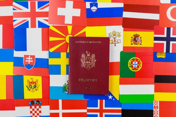 Modern Foreign Passport Citizen Republic Moldova Background Flags Different European — Stok fotoğraf