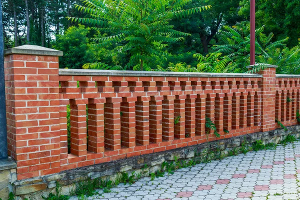 Elegant Fence Made Brick Columns Background Copy Space Text Inscriptions — стоковое фото