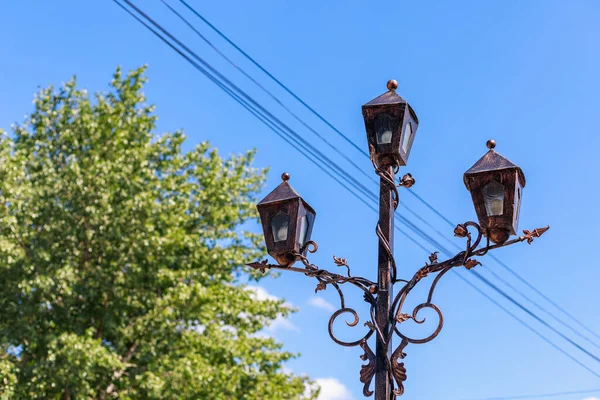 Illuminazione Lampioni Ambiente Urbano Sfondo Con Spazio Copia Testo — Foto Stock