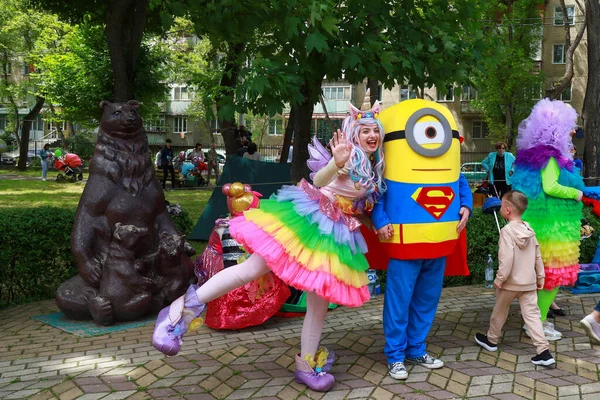 Costumed Animators Parade Celebration City Day May 2021 Balti Moldova — Stock Photo, Image