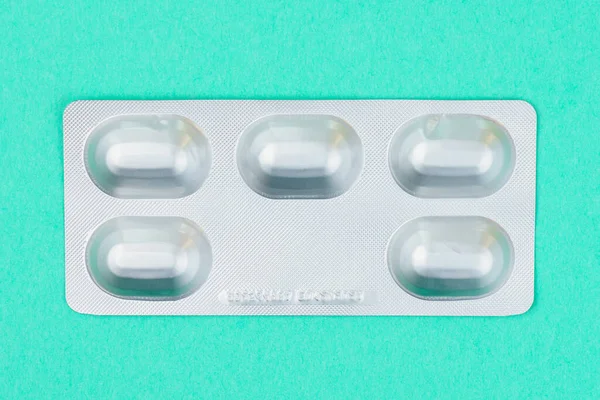 Blister Pack Five Tablets Pills Concept Five Working Days Turquoise — Stock Photo, Image