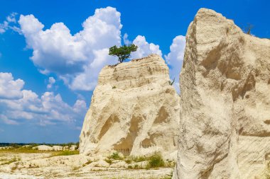 Vahşi doğadaki kireçtaşı dağı. Doğal taşla kaplı güzel bir manzara. Antik Sarmatya Denizi 'nin dibinde.