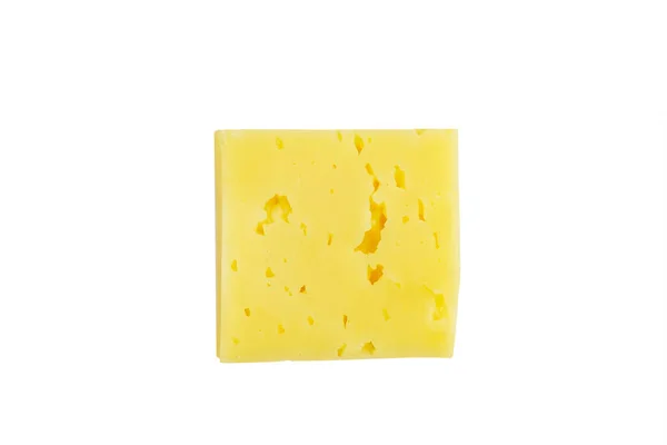 Ein Quadratisches Stück Käse Auf Weißem Hintergrund — Stockfoto