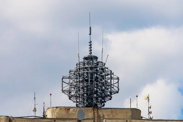 Towers Antennas Background Copy Space Text Inscriptions — Stock Photo, Image