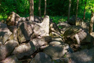 Doğu Avrupa 'nın vahşi kayalık ve dağlık doğası. Metin için kopya alanı olan peyzaj arkaplanı. Seçici odaklanma, tonlama.