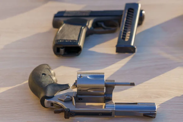 Revolver Stole Mezi Zbraněmi Selektivní Soustředění Záznam Kriminálky Koncept Pravidel — Stock fotografie