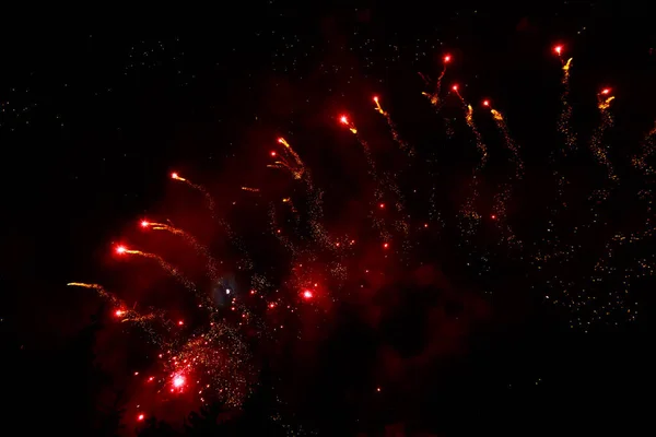 Fuegos Artificiales Muy Hermosos Contra Cielo Negro Con Espacio Copia — Foto de Stock