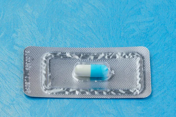 Blister Pack One Very Important Expensive Tablet Pill Cold Blue — Stockfoto