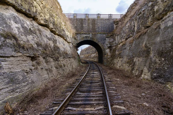 Ponte Rodoviária Com Túnel Ferroviário Desfiladeiro Inscrição Russo 1893 Fundo — Fotografia de Stock