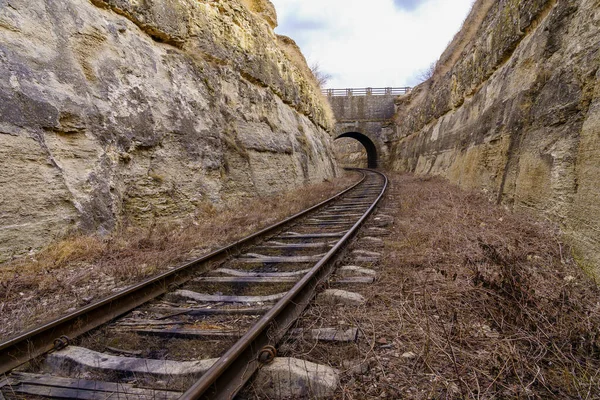 峡谷内の鉄道 テキストの背景またはコピースペース — ストック写真