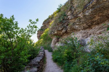 Doğu Avrupa 'nın vahşi kayalık ve dağlık doğası. Metin için kopya alanı olan peyzaj arkaplanı. Seçici odaklanma, uyumlu. Tipovo veya Tipova köyü, Moldova 'ya hoş geldiniz..