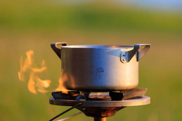 Pot Gas Burner Field Conditions Background Copy Space Text — Stockfoto