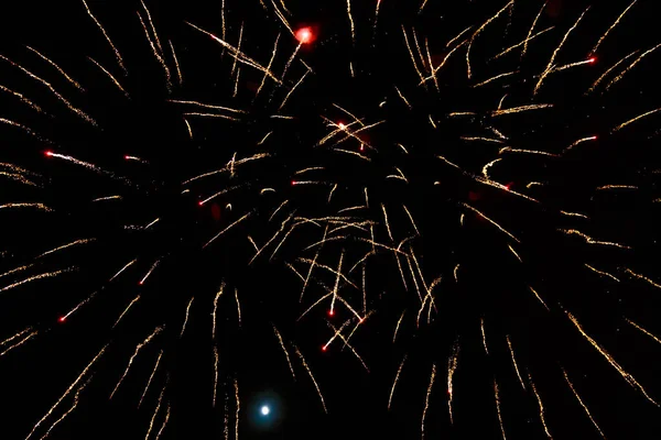 Fuochi Artificio Molto Belli Contro Cielo Nero Con Spazio Copia — Foto Stock