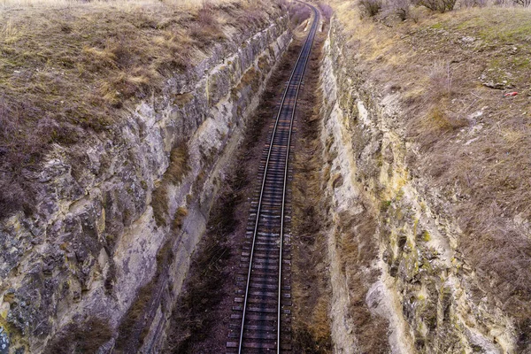 Spoorweg Canyon Achtergrond Kopieer Ruimte Voor Tekst — Stockfoto