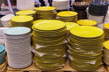 Süpermarkette tabaklar. Metin için kopyalama alanı olan arkaplan