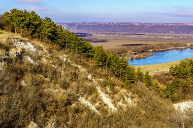 Picturesque hilly valley of Eastern Europe. Background with copy space for text