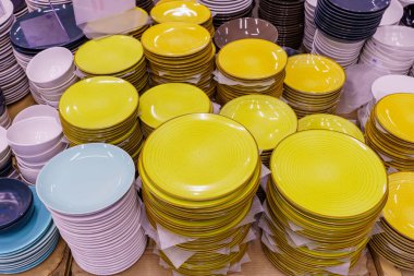 Süpermarkette tabaklar. Metin için kopyalama alanı olan arkaplan