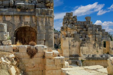 The ruins of the acropolis in Demre, the former Kale in Turkey in the province of Antalya, one of the main centers of Lycia, the ancient city of Myra. Grandiose ancient buildings