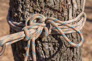 İpte turist düğümü. Metin için kopyalama alanı olan arkaplan