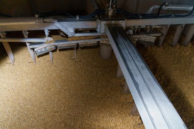 View inside the vat in the process of brewing beer. Background with selective focus and copy space for text