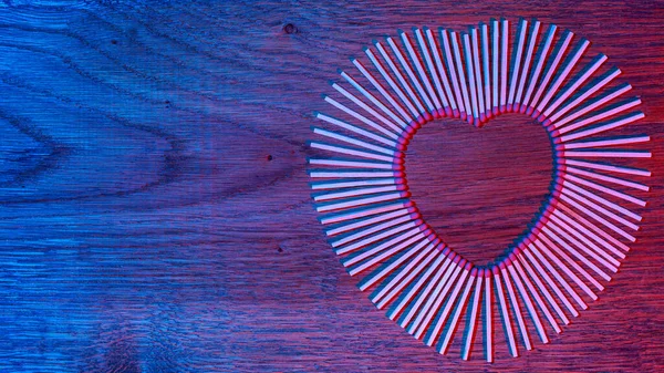 Matches Wooden Background Form Abstract Heart Neon Modern Light Copy — Stock Photo, Image