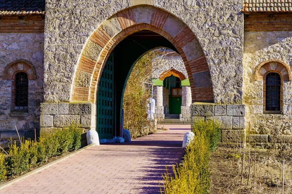 Stone Arch Entrance Old Stone Church Background Selective Focus Copy — ストック写真