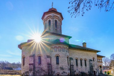 Old stone church. Background with selective focus and copy space for text