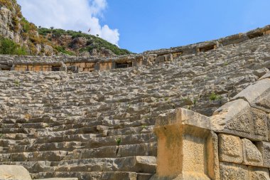 Greco-Roman amphitheater in Demre formerly Kale in Turkey in the province of Antalya of the ancient city of Myra, one of the main centers of Lycia. Grandiose antique buildings of the second century