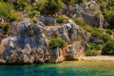 The ruins of a sunken ancient city on the island of Kekova another name for Karavola, Lycian Dolichiste near Demre and Kas in Turkey in the province of Antalya, one of the centers of Lycia