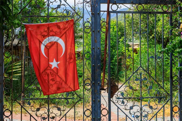 Turecka Flaga Płocie Oficjalna Nazwa Państwa Republika Turcji Stolicą Jest — Zdjęcie stockowe