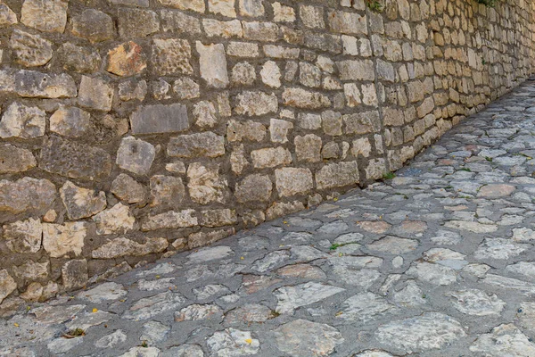 Steinmauer Und Steinstraße Oder Pflaster Der Architektur Der Altstadt Hintergrund — Stockfoto