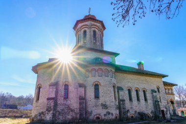 Old stone church. Background with selective focus and copy space for text
