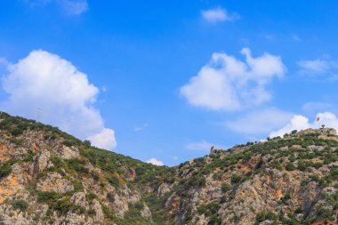 The ruins of the acropolis in Demre, the former Kale in Turkey in the province of Antalya, one of the main centers of Lycia, the ancient city of Myra. Grandiose ancient buildings