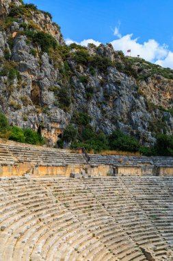 Greco-Roman amphitheater in Demre formerly Kale in Turkey in the province of Antalya of the ancient city of Myra, one of the main centers of Lycia. Grandiose antique buildings of the second century