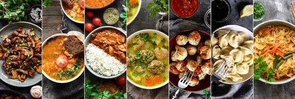 Collage Food Dishes Variety Food Vegetables Chicken Top View Options — Stock Photo, Image