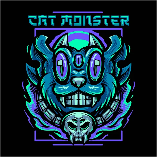 猫怪兽吉祥物标志设计 — 图库矢量图片