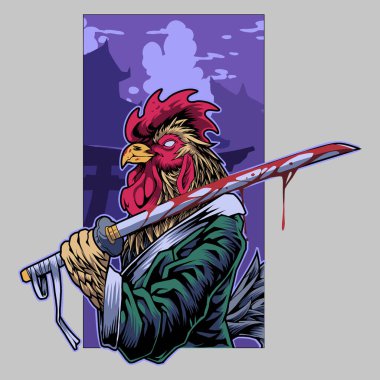 Samurai rooster mascot logo design clipart