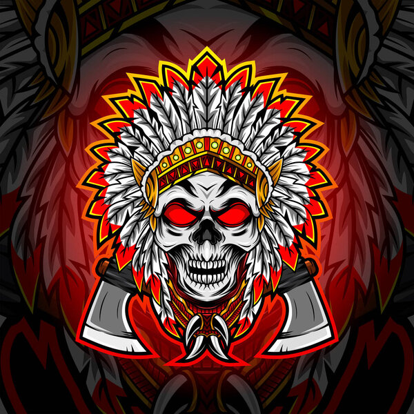 Tribal chief skull head esport mascot logo